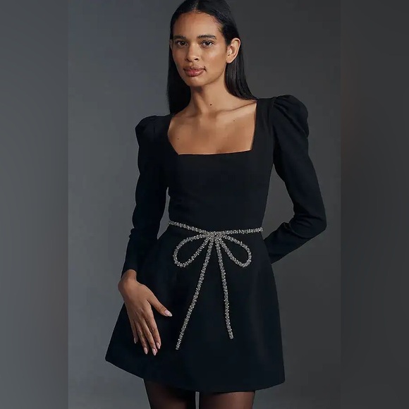 Helsi Dresses & Skirts - HELSI Crystal Bow Mini Dress in Black with Silver Accents Size XS NWT